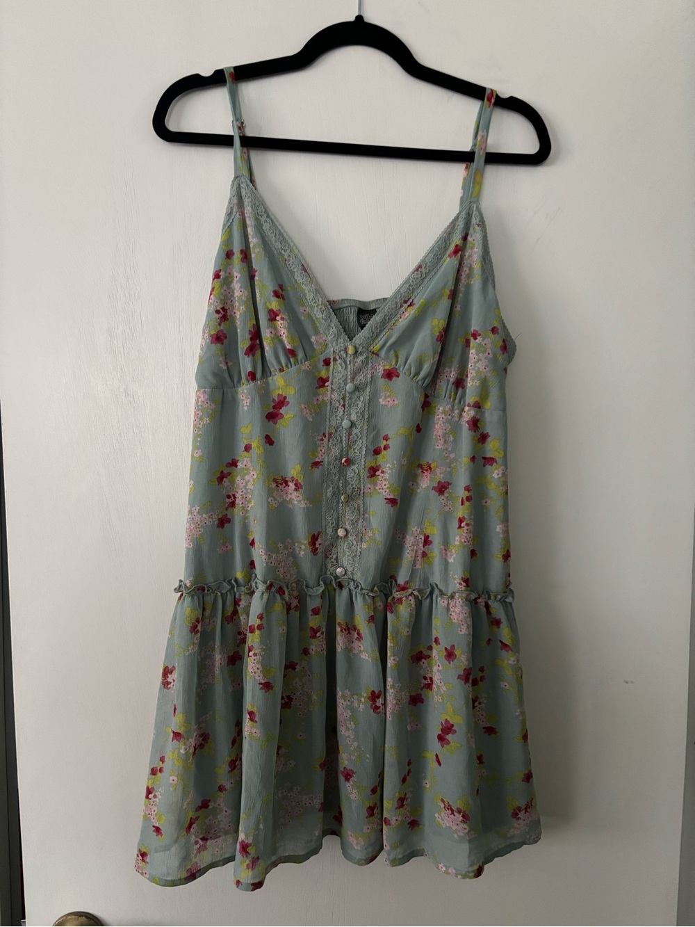 wild fable Sage Green Floral Button-Front Mini Dress